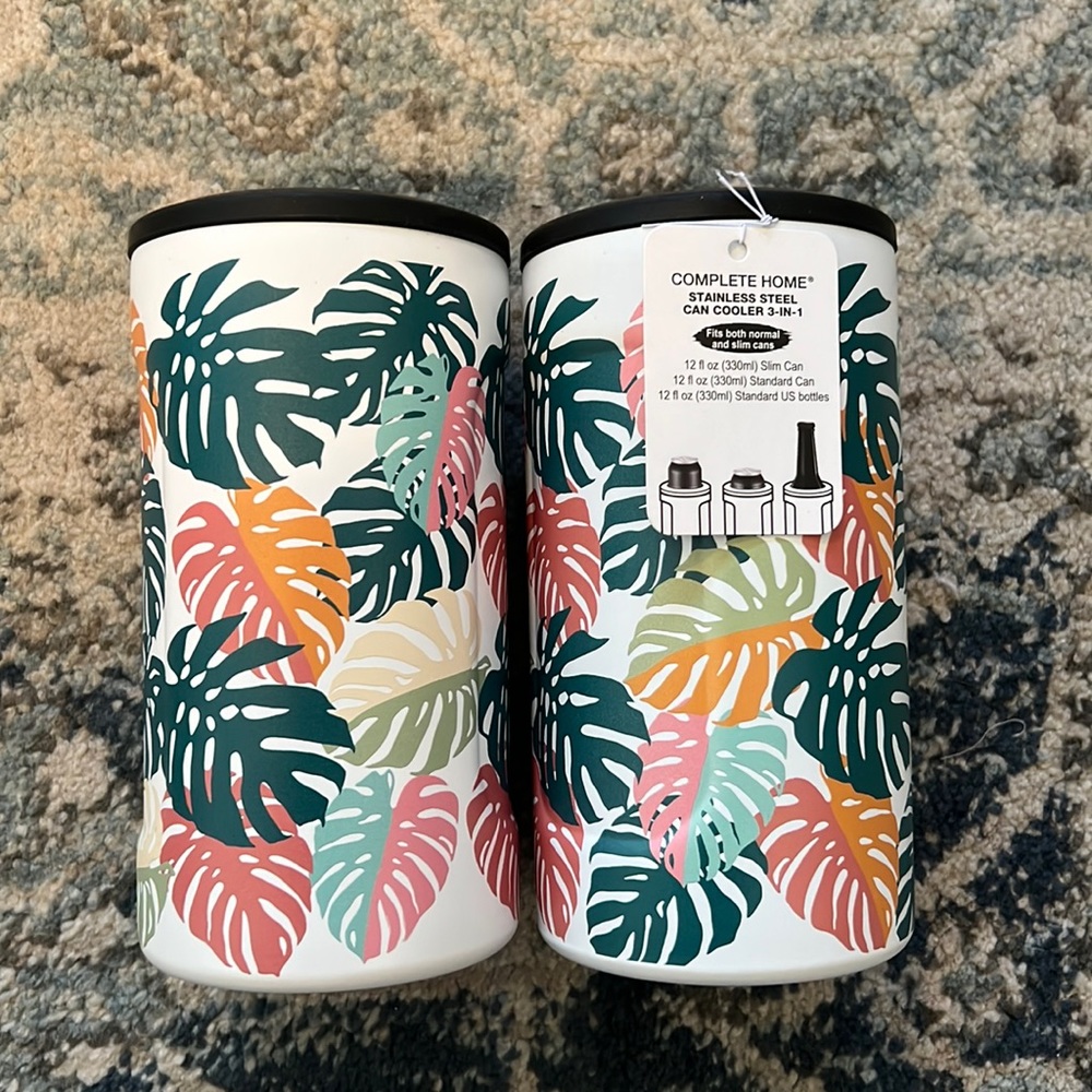 Compete Home Stainless Steel 3-in-1 Can Cooler Koozie | Leaf Print (2-items) - Picture 1 of 4